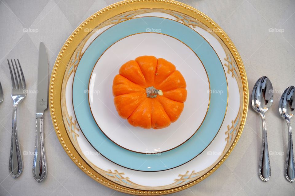 Plate. A Thanksgiving / autumn themed place setting. 