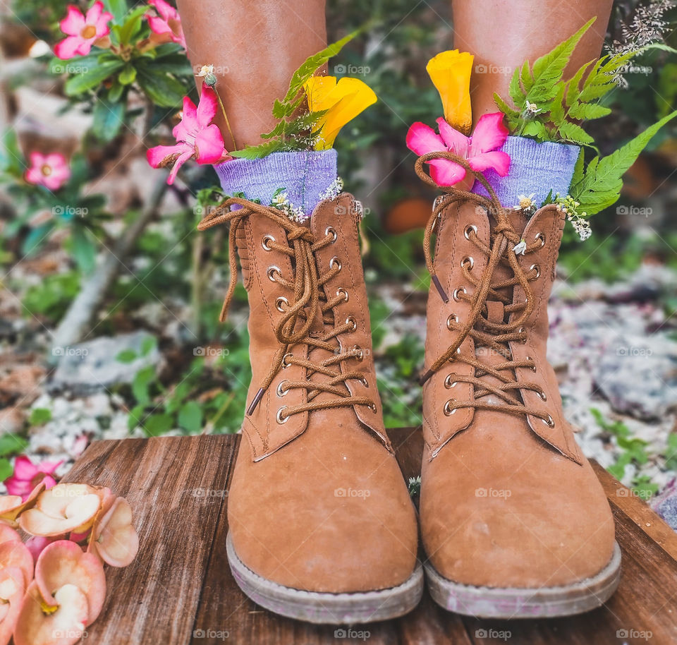 spring boots full of flowers