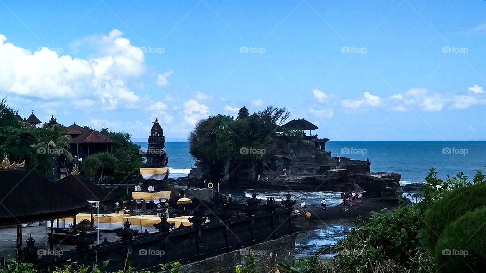 Temple cultural tourism on the beach in high angle view