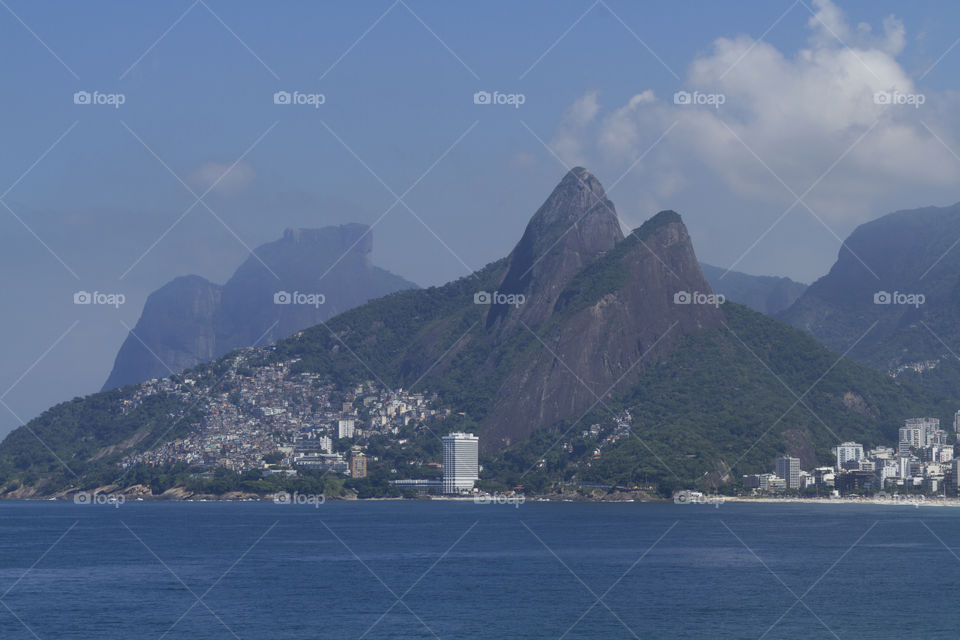 Two Brothers Mountain and Pedra da Gavea in Rio de Janeiro Brazil.