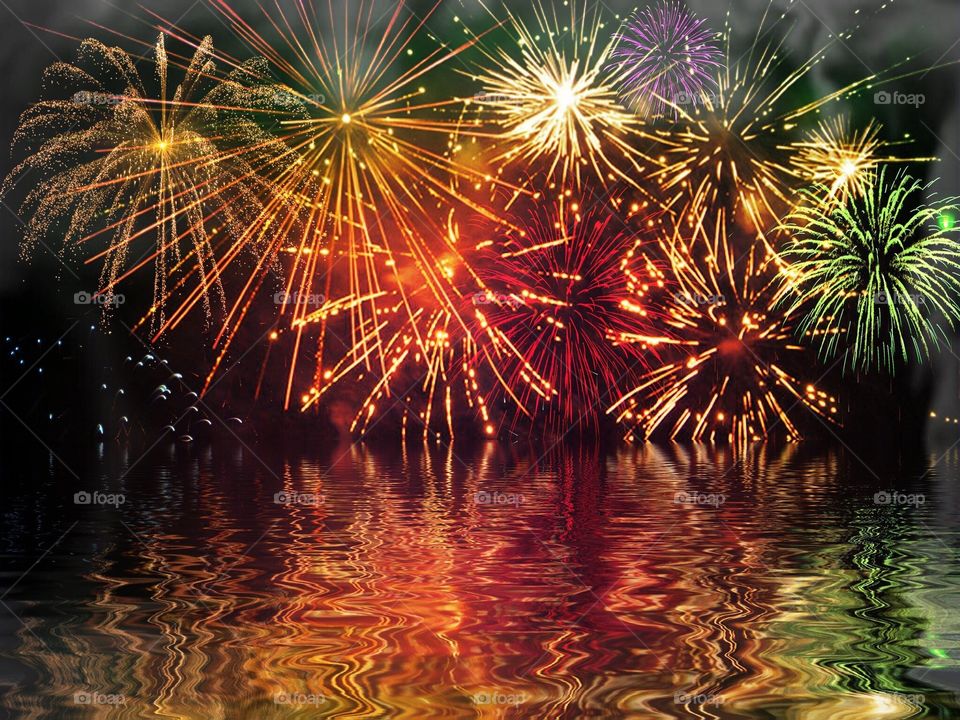Reflection of fireworks 