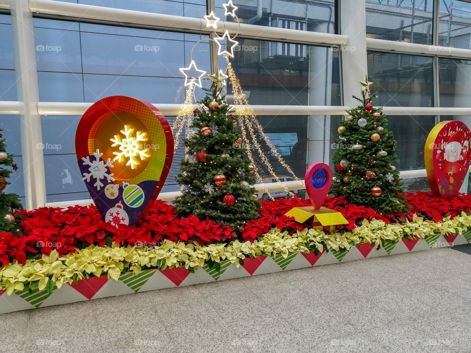 The Christmas decorations in the Hong Kong International Airport