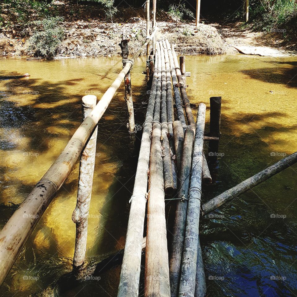Bamboo bridge across stream