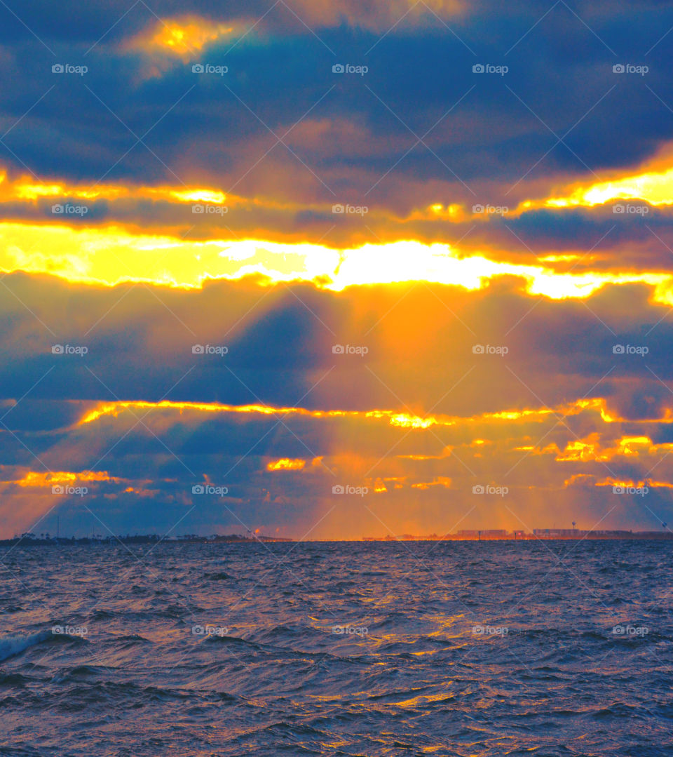 Swath of sunset rays over the Gulf of Mexico 