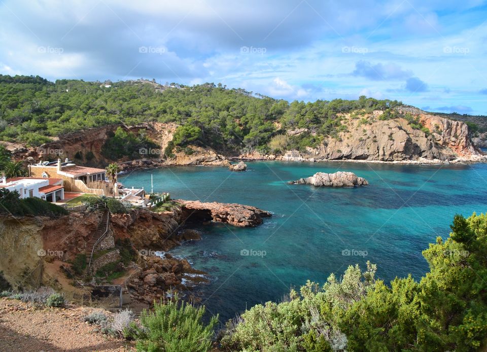 View of cala Xarraca beach in Ibiza, Spain