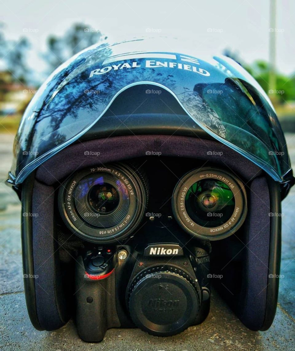 Helmet # royal Enfield # with camera # looks like transformer face # creative level # photography