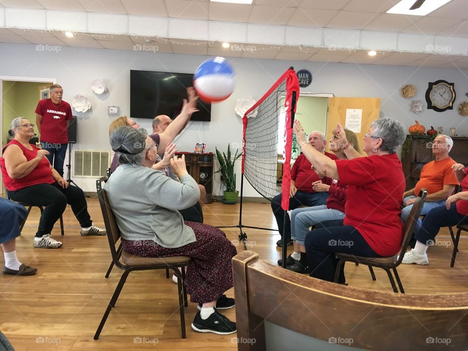 Just one of the seniors practice days for chair volleyball. Practicing for a tournament.