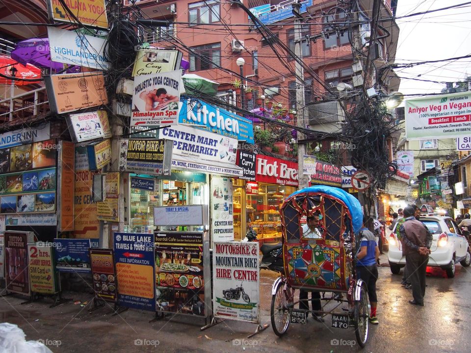 detail of signs on a street in nepal