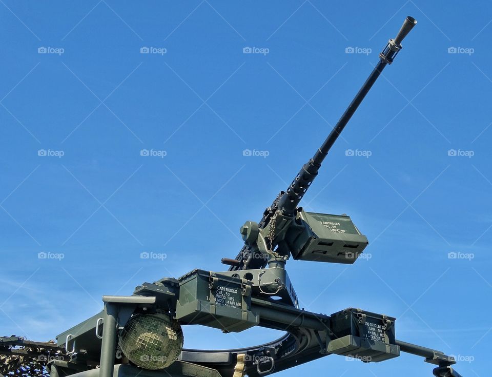 Heavy Machine Gun. 50 Caliber Heavy Machine Gun Mounted To A Military Vehicle
