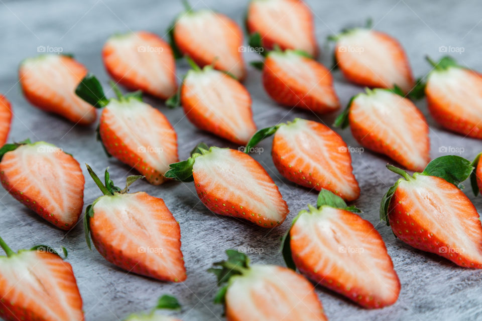 Halves of fresh strawberry closeup