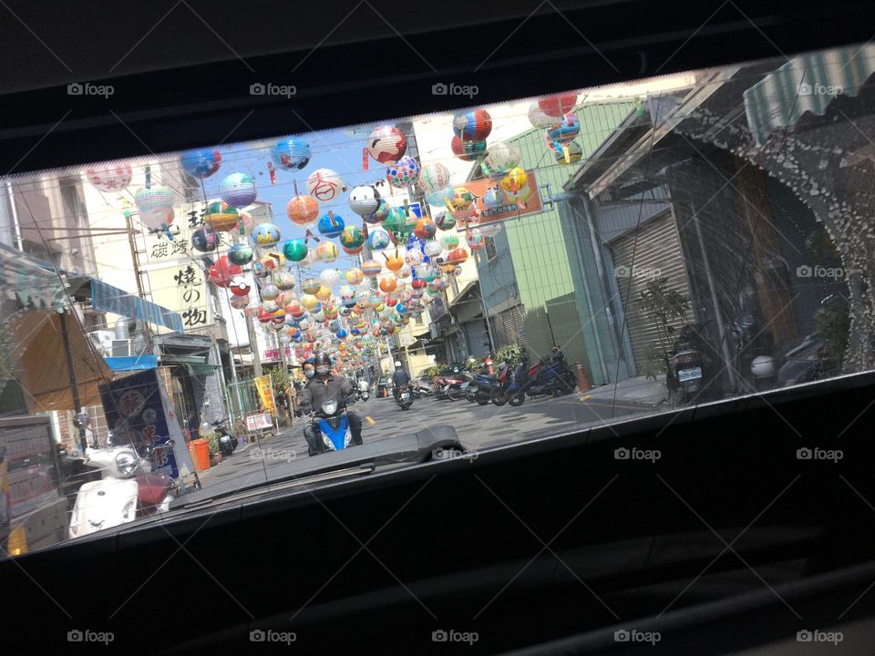 A street with many lanterns 