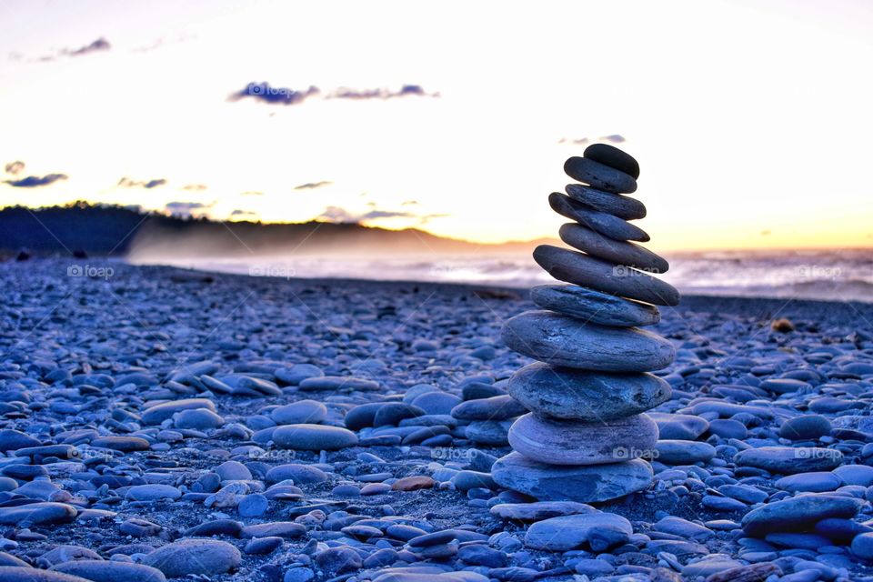 Stacked Stones on Beach