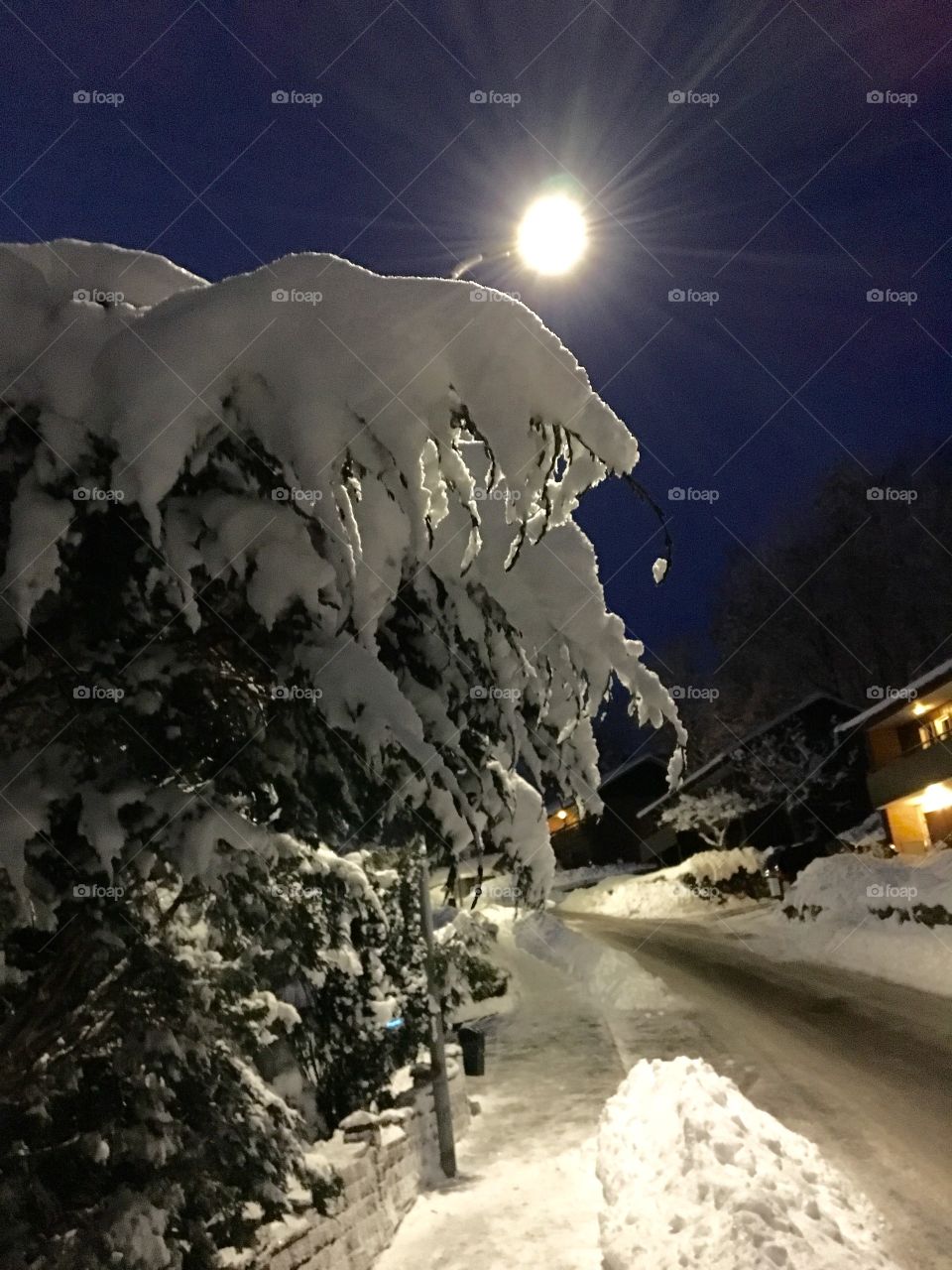 Illuminated road in winter