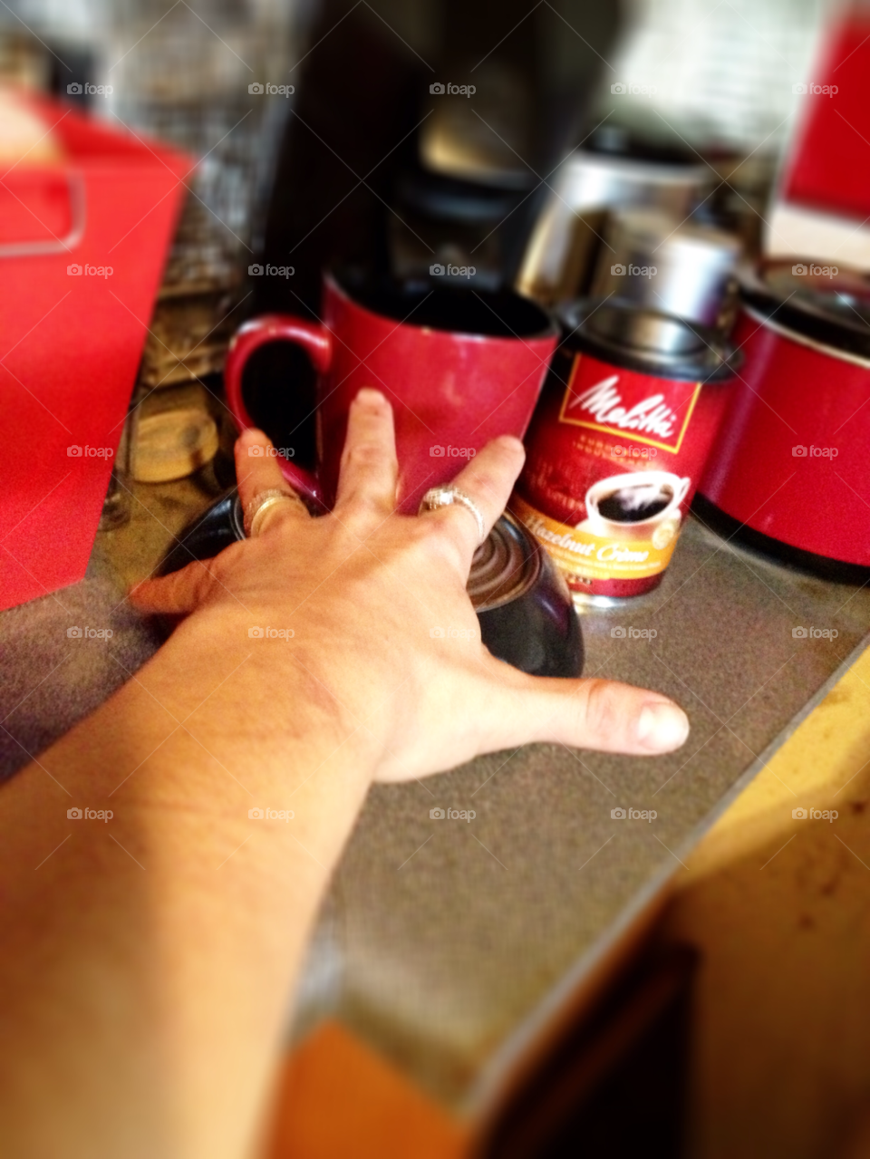 kitchen coffee red morning by jeannechan