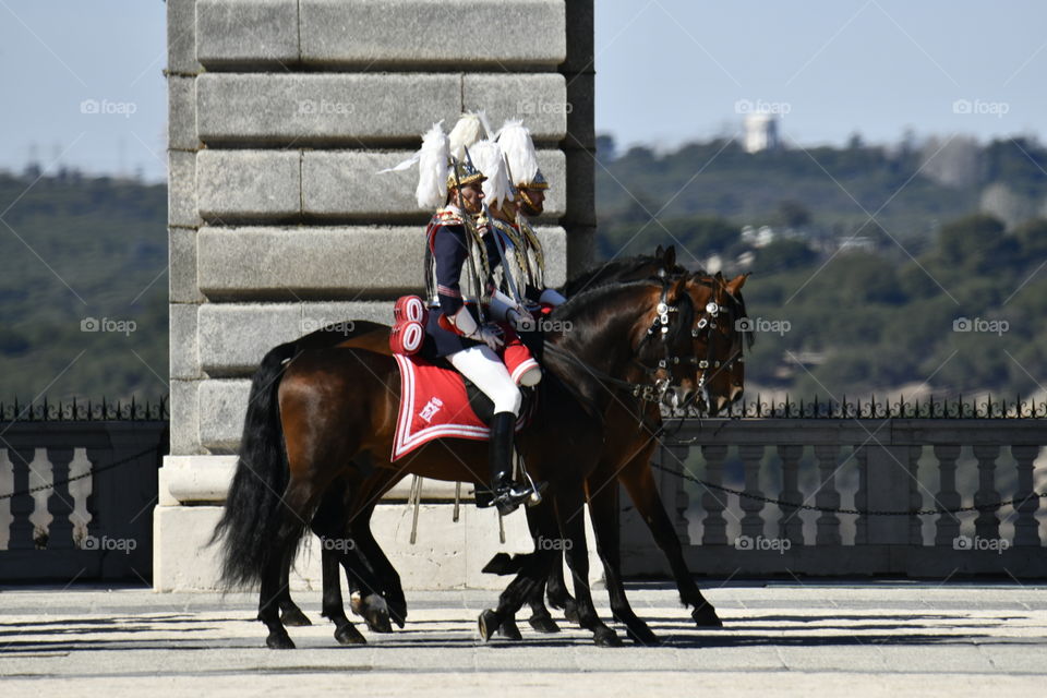 Marzo 2018, Cambio solemne de la guardia del palacio real, Madrid, España-March 2018, solemn change of the guard of the royal palace, Madrid, Spain