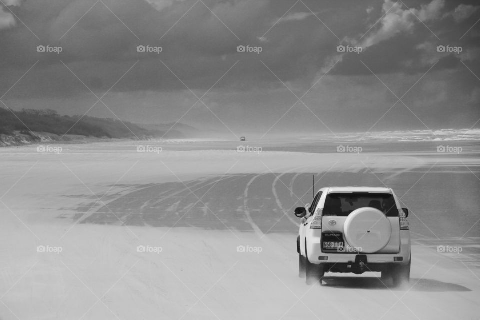 Fraiser island sand highway australia. 4x4 cars driving in the bigest sand island in the world