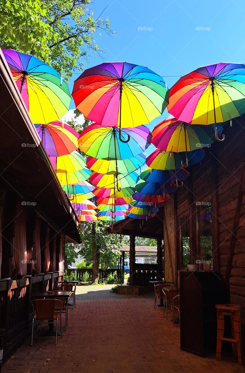cafe and umbrellas decor