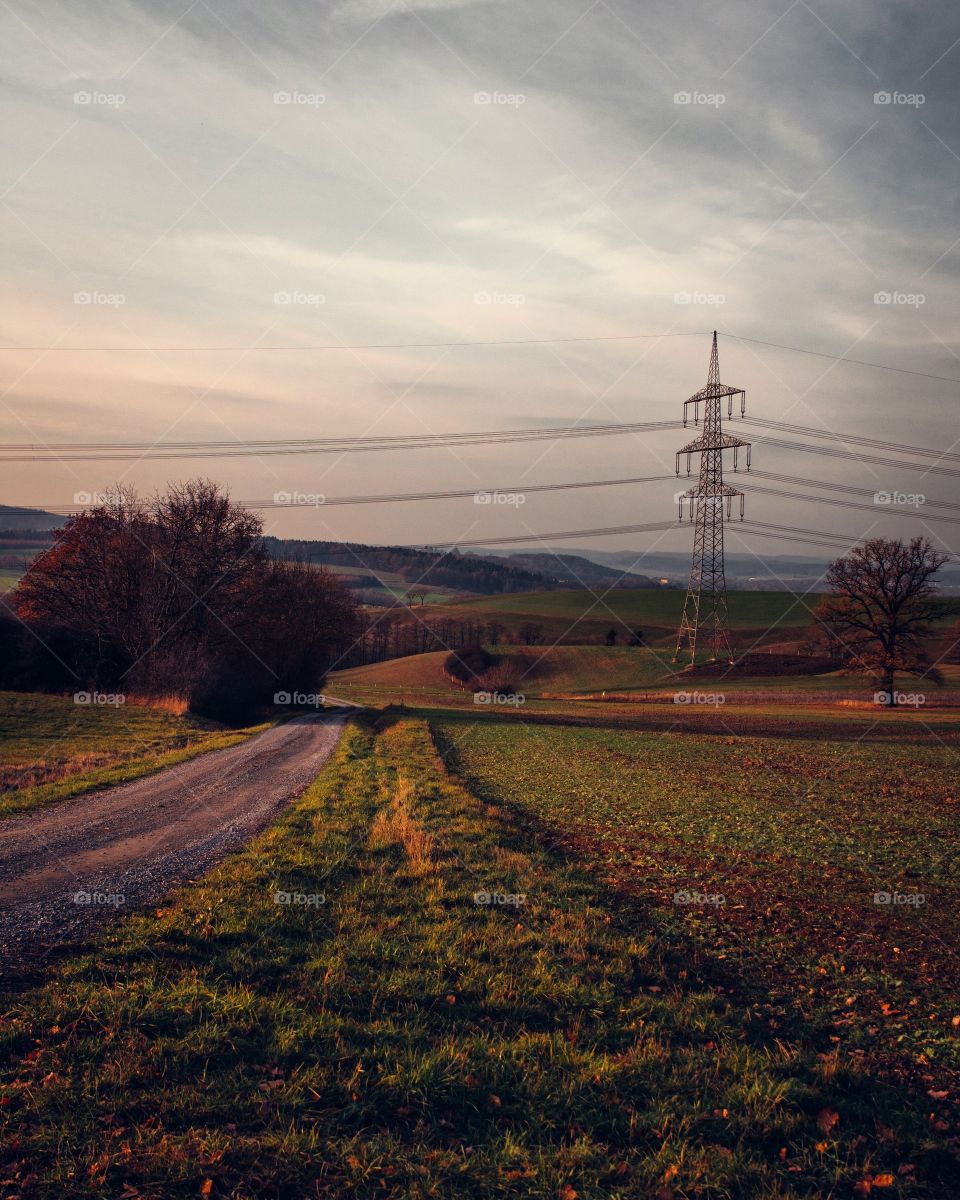Bavarian countryside and power lines