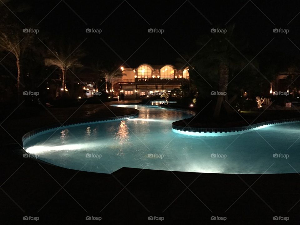 Swimming pool at night