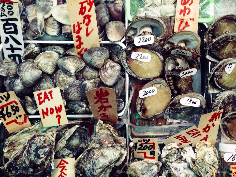 Shellfish. Shellfish in Nishiki market, Kyoto