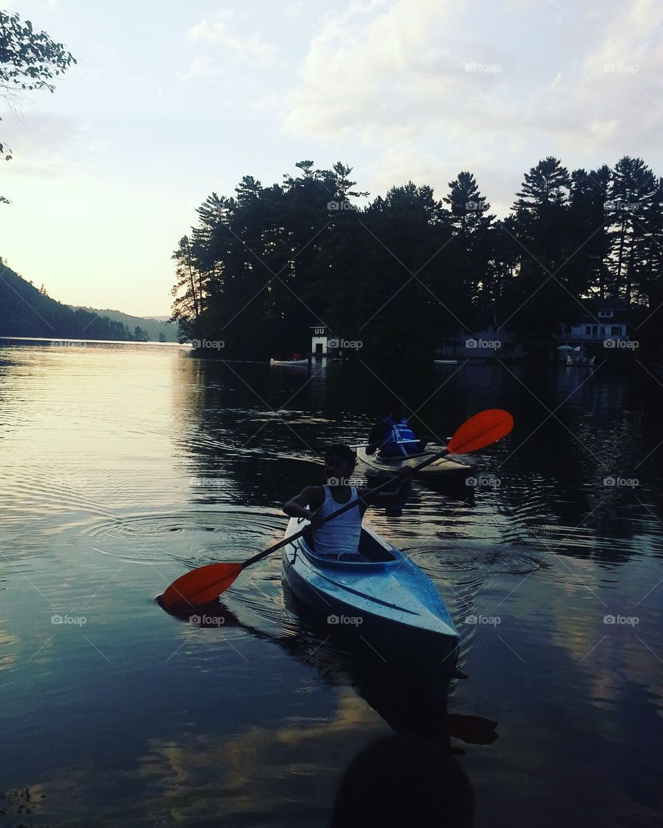 Kayaking at sunset in Maine 