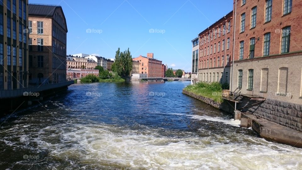 Norrköping. This is where a river goes through the old industry area of Norrköping in Sweden.