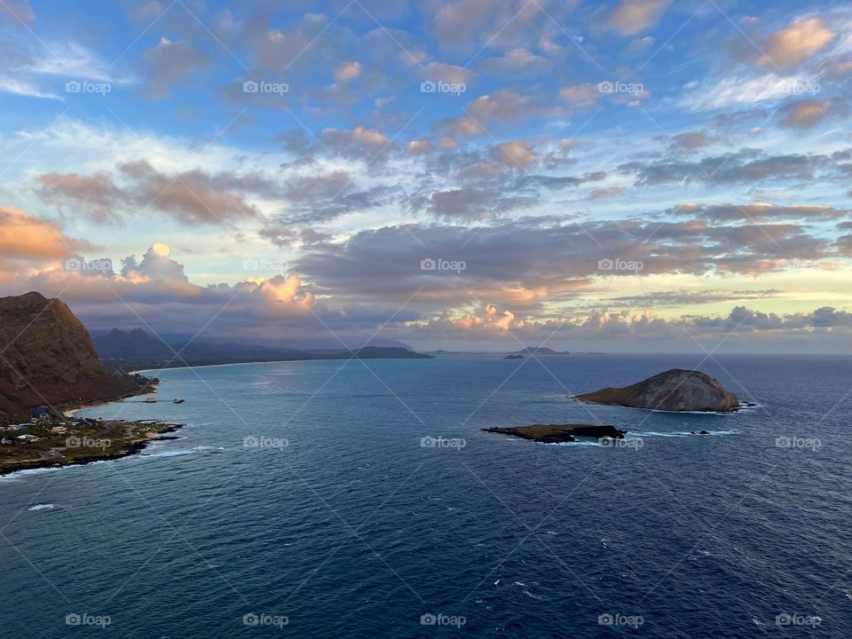 Sunrise over Waimanalo Bay from the Makapuu Point Lighthouse Trail in Waimanalo Hawaii 