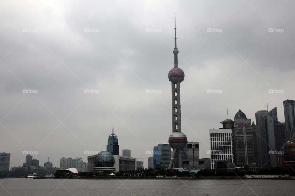 shanghai tv tower. a view on the tv tower of shanghai, china