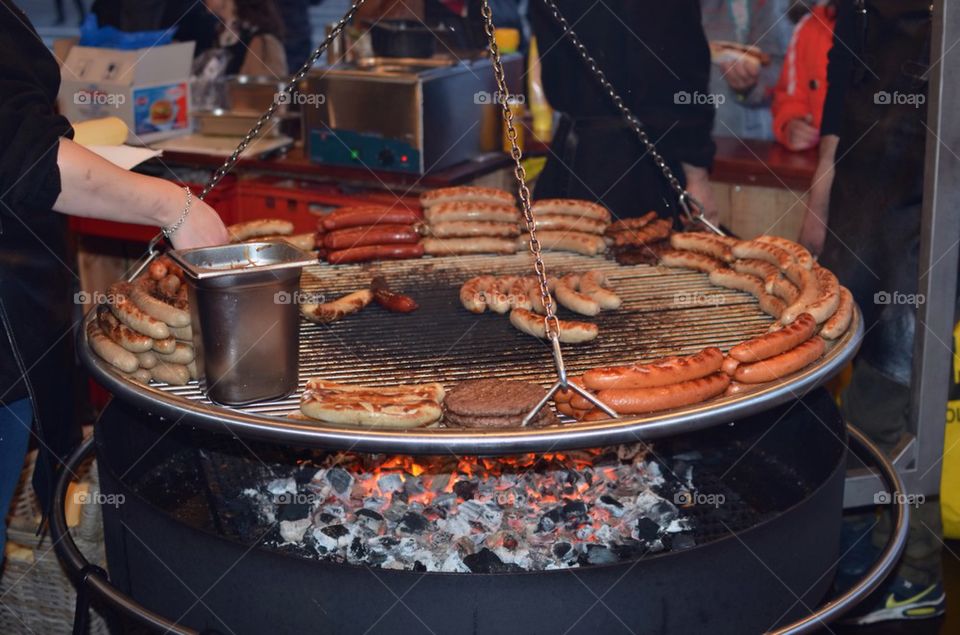 sausages at the Christmas open space market, Amsterdam