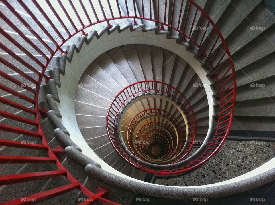 Looking down a spiral stair case