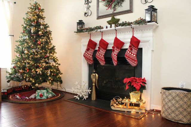 Mantel Christmas time tree home  display 