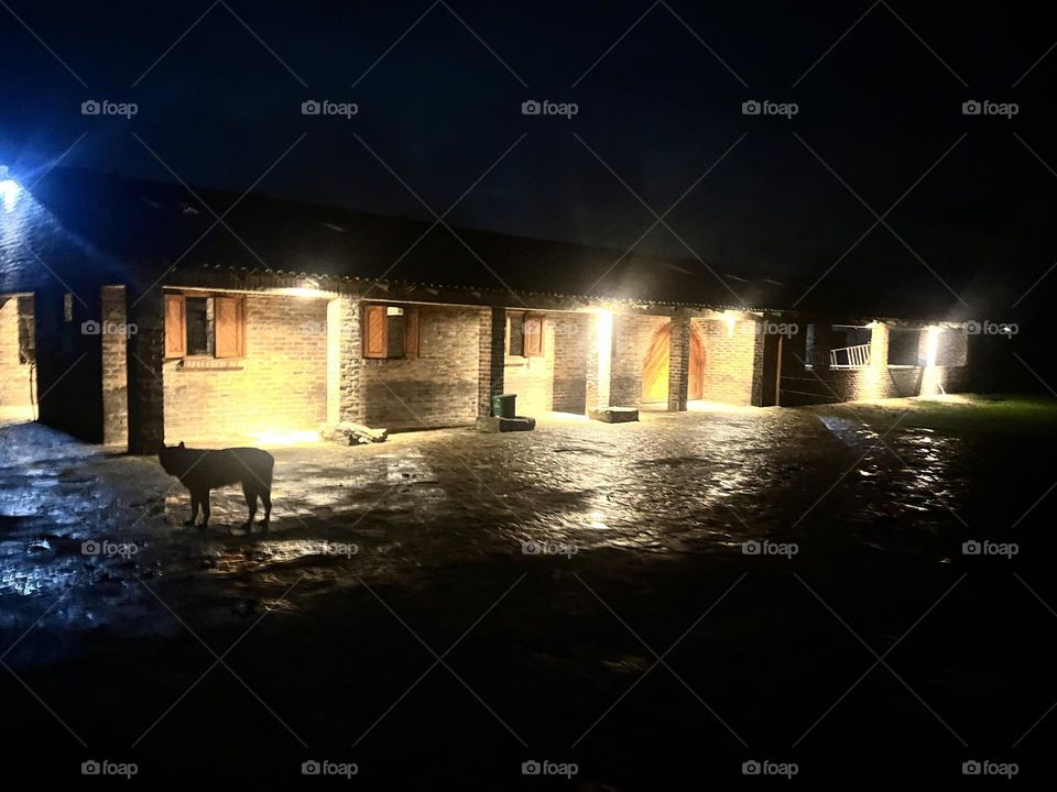 Barn at night