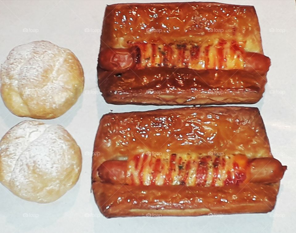 Sausage rolls and creamy balls at paris baguette