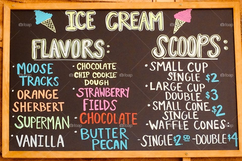 Ice cream menu