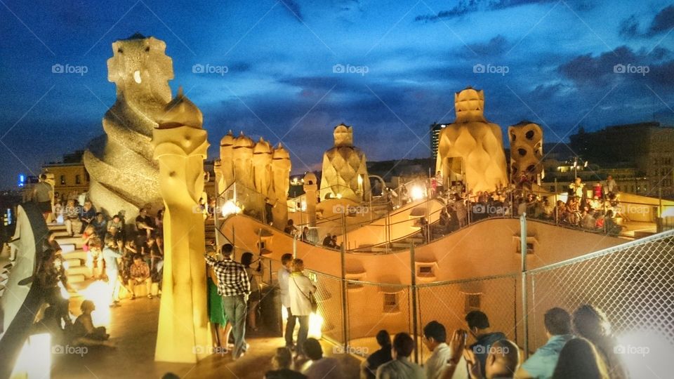 Summer night at La Pedrera. Summer, listening jazz at La Pedrera (Barcelona)