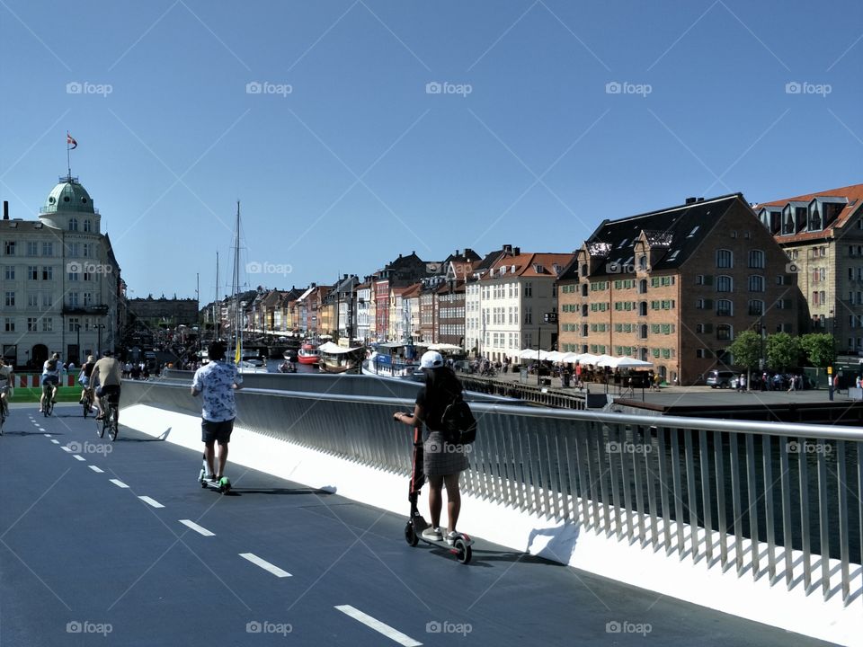 electric scooter and bicycle way on the bridge in Copenhagen Denmark