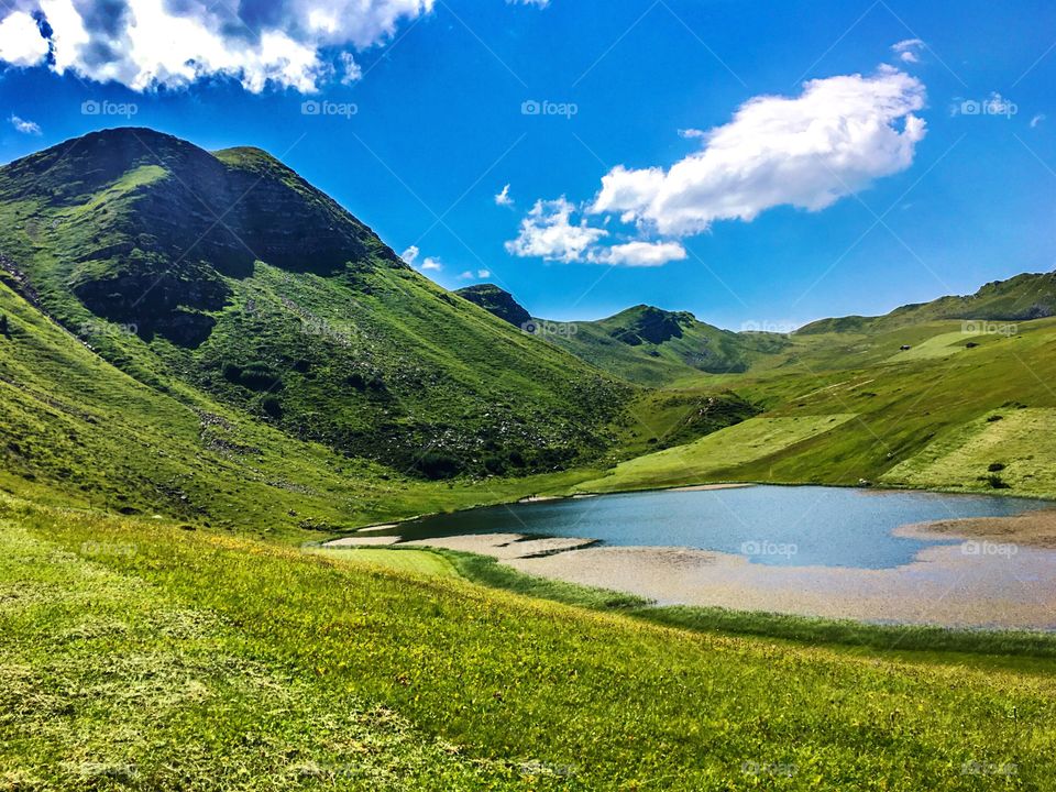 View from the mountains of the Engadin on a hiking tour, Switzerland