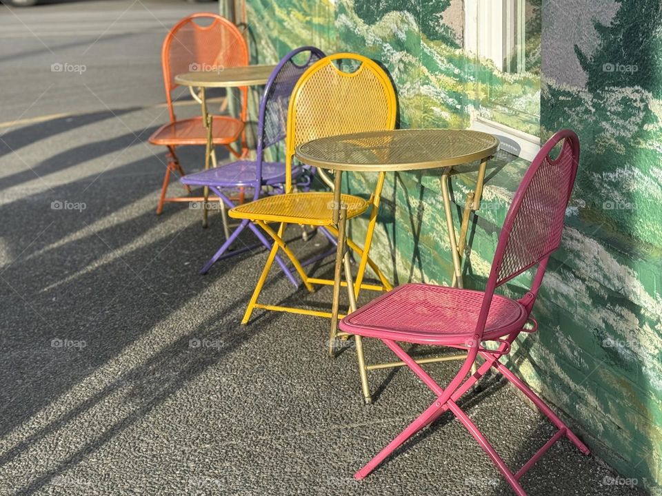 Colourful chairs and tables 