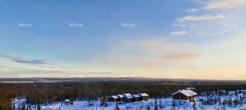 Sunset in Ylläs Ski Resort, Lapland, Finland