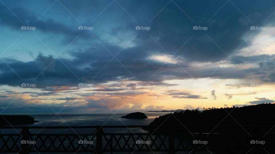Sunset from bridge over Deception Pass. Washington state.