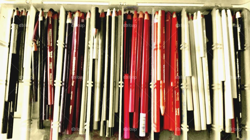 High angle view of pencils