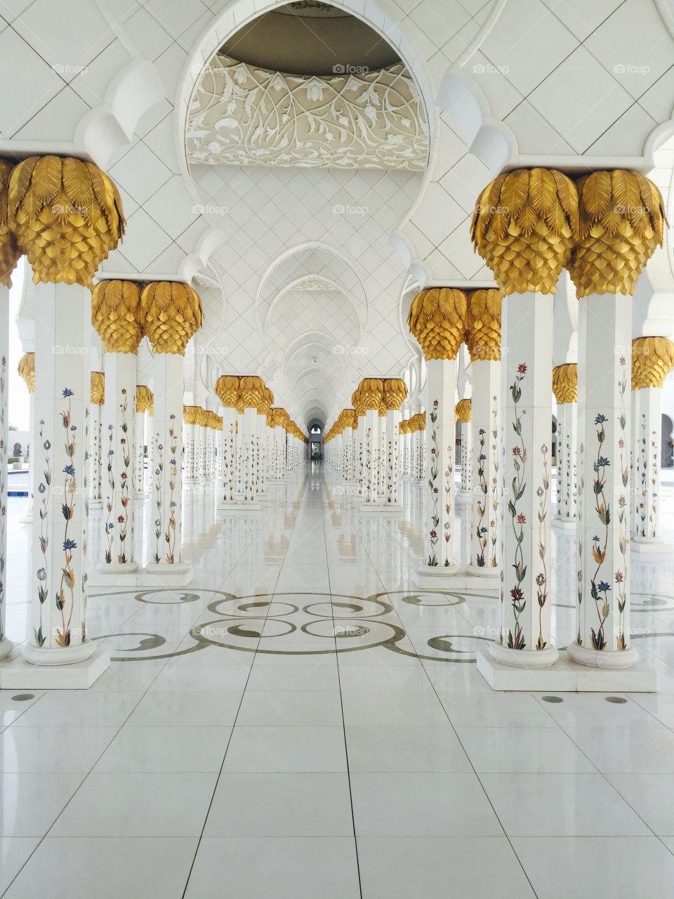 Mosque interior. Perspective view of mosque in Abu Dhabi UAE 