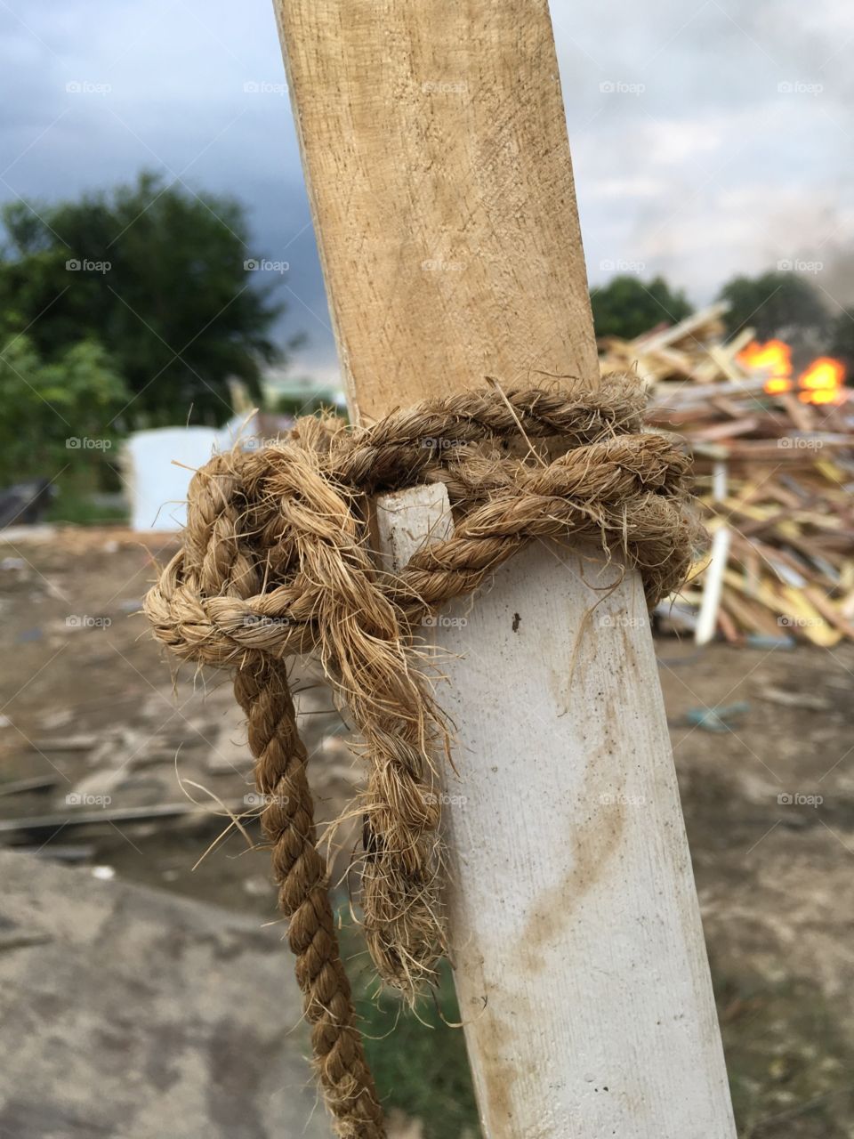 Old rope on wood pole