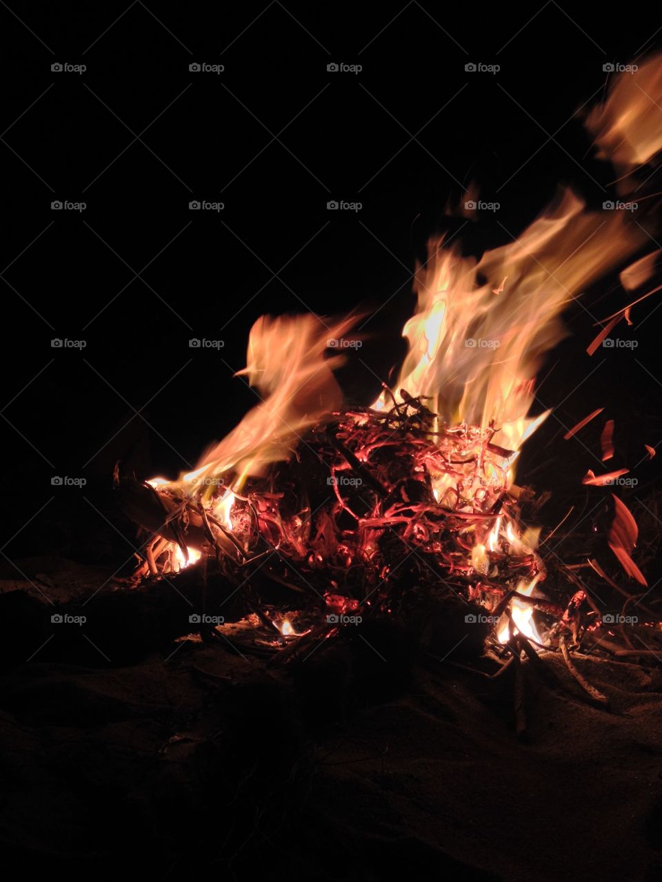 Flames of a bonfire.