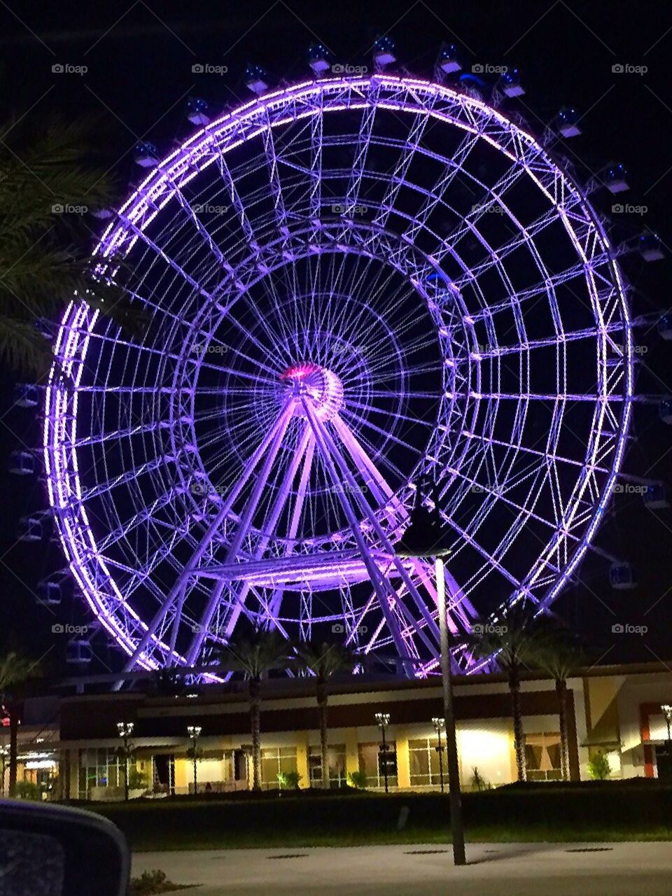 Purple Ferris Wheel. Ferris Wheel at night in Downtown Orlando