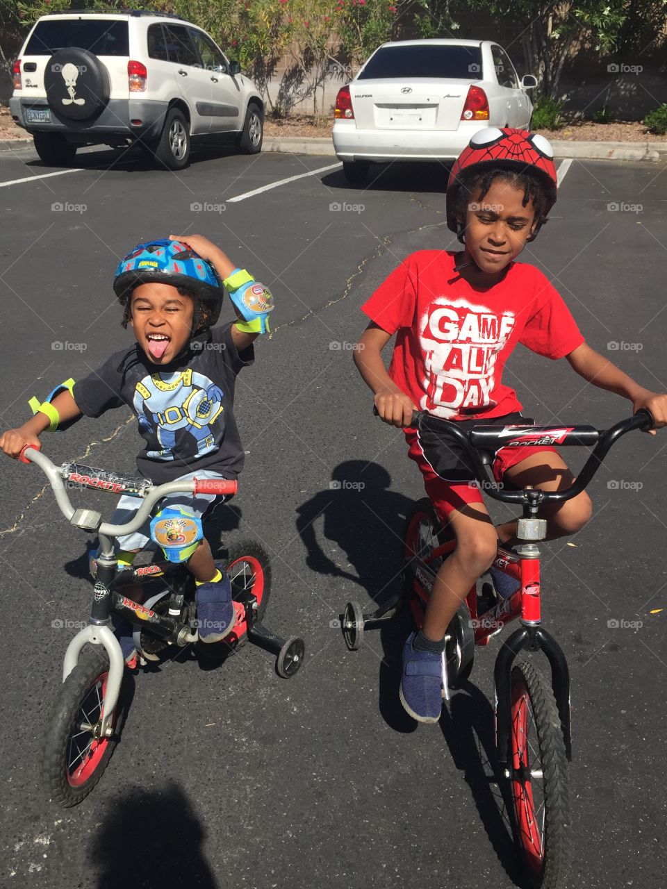 Outdoors kids riding bikes 