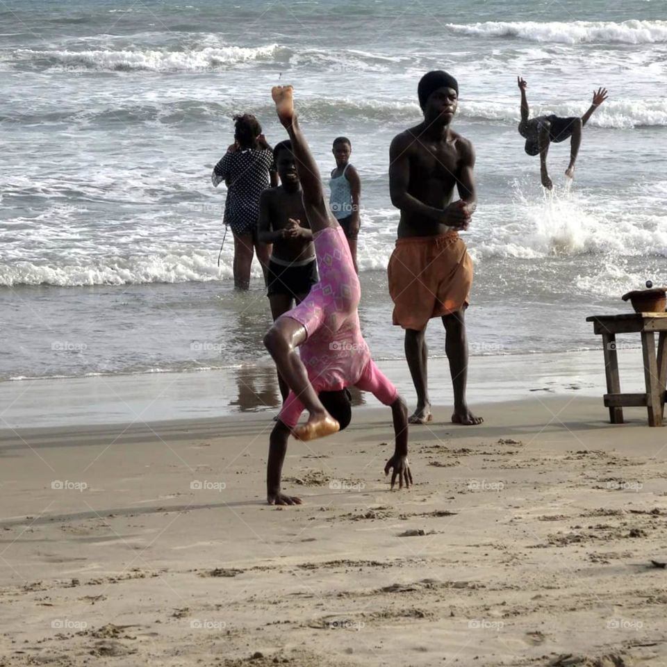 Jumping on Accra beach
