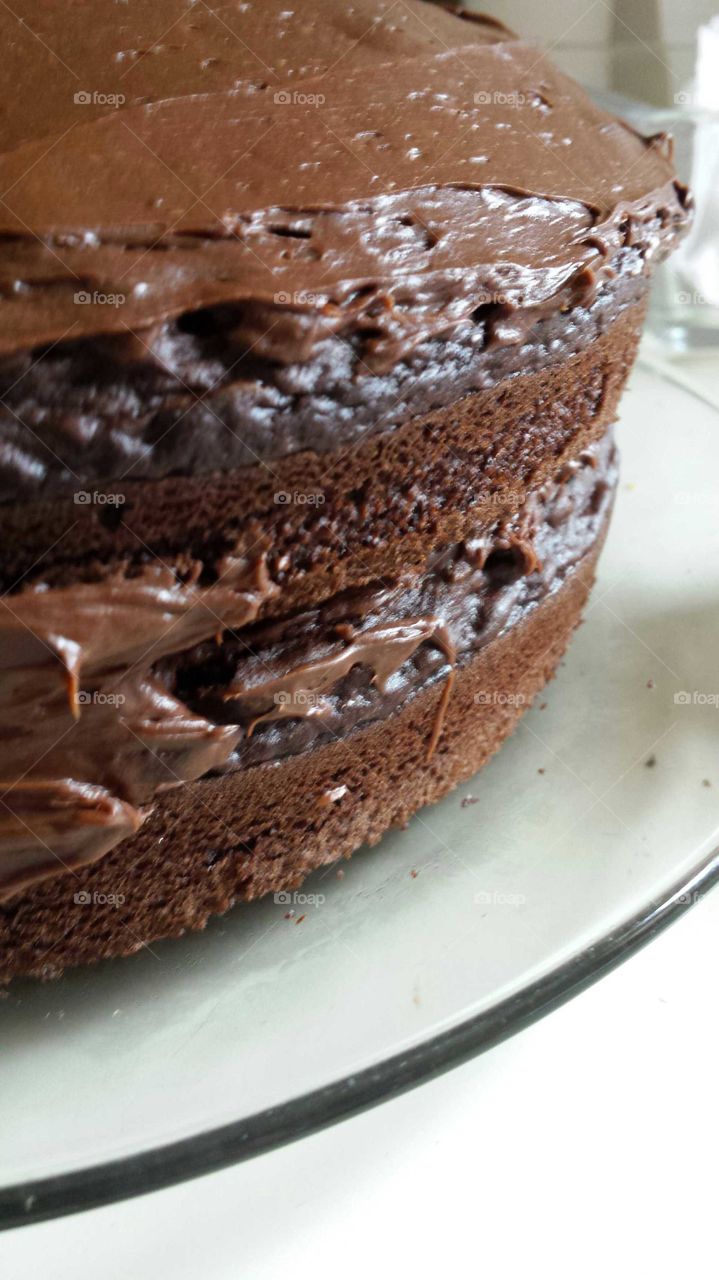 chocolate layer cake with chocolate icing
