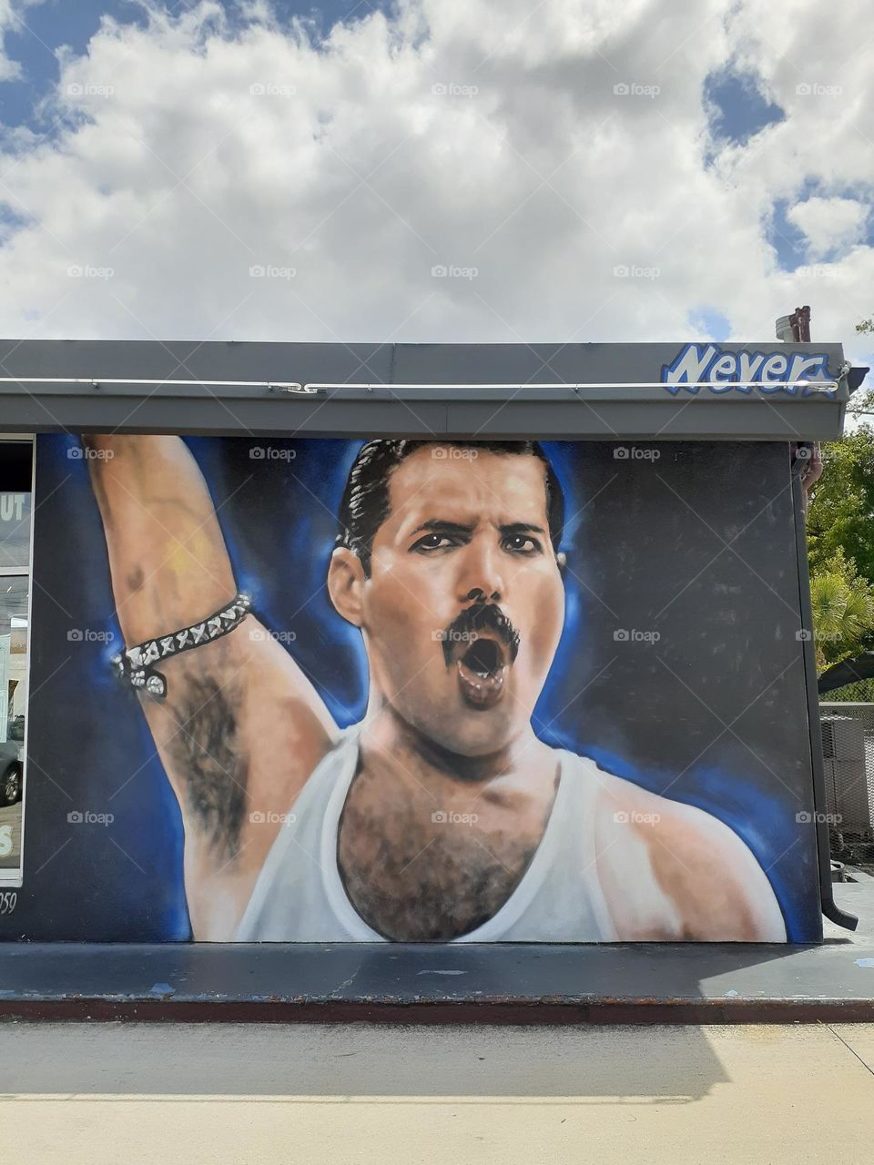 A street mural in downtown Orlando of Freddy Mercury the lead singer of the band  Queen.