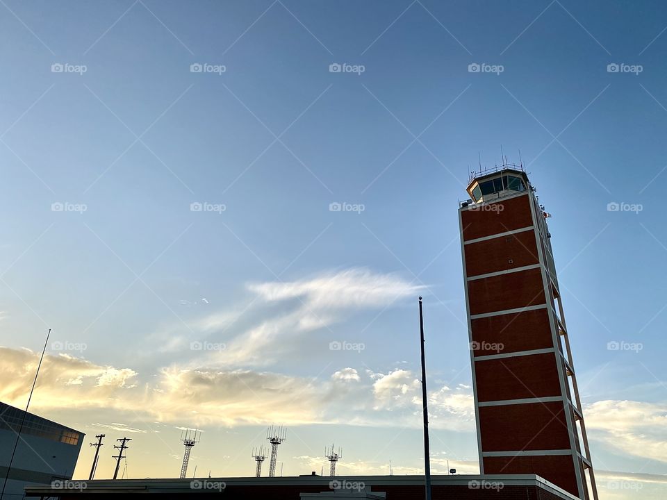 Air Traffic Control Tower for KTUL Tulsa Airport at sunrise